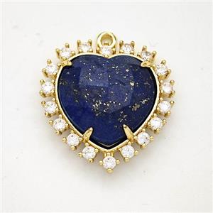 Natural Blue Lapis Lazuli Heart Pendant Copper Pave Zirconia Gold Plated, approx 20mm [GM24413]