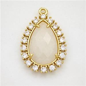 Clear Quartz Teardrop Pendant Copper Pave Zirconia Gold Plated, approx 17-22mm [GM24415]