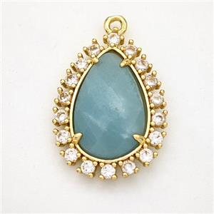 Blue Amazonite Teardrop Pendant Copper Pave Zirconia Gold Plated, approx 17-22mm [GM24417]