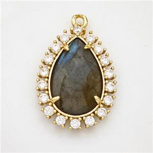 Labradorite Teardrop Pendant Copper Pave Zirconia Gold Plated, approx 17-22mm [GM24424]