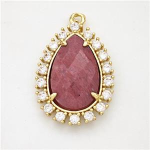 Pink Wood Lace Jasper Teardrop Pendant Copper Pave Zirconia Gold Plated, approx 17-22mm [GM24427]