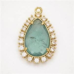 Green Fluorite Teardrop Pendant Copper Pave Zirconia Gold Plated, approx 17-22mm [GM24431]