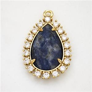 Blue Sodalite Teardrop Pendant Copper Pave Zirconia Gold Plated, approx 17-22mm [GM24433]