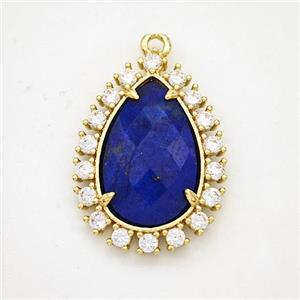 Blue Lapis Teardrop Pendant Copper Pave Zirconia Gold Plated, approx 17-22mm [GM24434]
