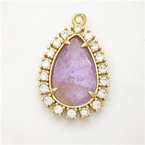 Lt.purple Amethyst Teardrop Pendant Copper Pave Zirconia Gold Plated, approx 17-22mm [GM24436]