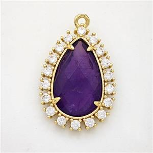 Purple Amethyst Teardrop Pendant Copper Pave Zirconia Gold Plated, approx 17-22mm [GM24437]