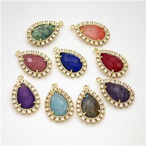 Gemstone Teardrop Pendant Copper Pave Zirconia Gold Plated Mixed, approx 17-22mm [GM24438]