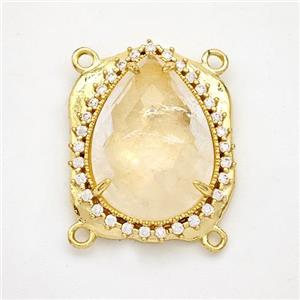Clear Quartz Teardrop Connector Copper Pave Zirconia Gold Plated, approx 18-22mm [GM24439]