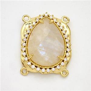 White Moonstone Teardrop Connector Copper Pave Zirconia Gold Plated, approx 18-22mm [GM24440]