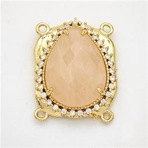 Pink Rose Quartz Teardrop Connector Copper Pave Zirconia Gold Plated, approx 18-22mm [GM24441]