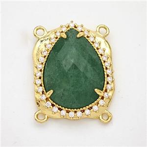 Green Strawberry Quartz Teardrop Connector Copper Pave Zirconia Gold Plated, approx 18-22mm [GM24443]