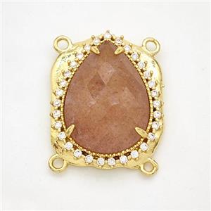 Strawberry Quartz Teardrop Connector Copper Pave Zirconia Gold Plated, approx 18-22mm [GM24444]