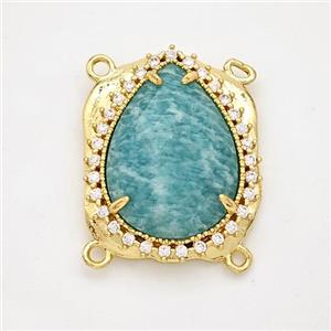 Green Amazonite Teardrop Connector Copper Pave Zirconia Gold Plated, approx 18-22mm [GM24445]