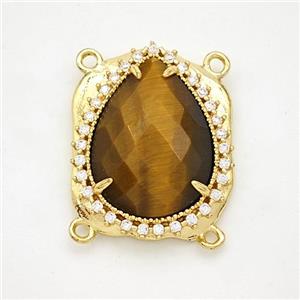 Tiger Eye Stone Teardrop Connector Copper Pave Zirconia Gold Plated, approx 18-22mm [GM24446]