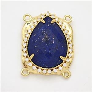 Blue Lapis Lazuli Teardrop Connector Copper Pave Zirconia Gold Plated, approx 18-22mm [GM24447]
