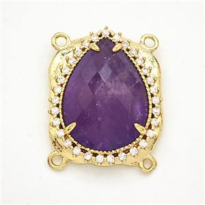 Purple Amethyst Teardrop Connector Copper Pave Zirconia Gold Plated, approx 18-22mm [GM24448]