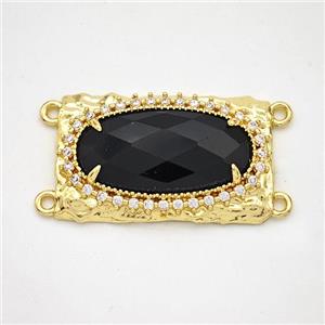 Black Obsidian Oval Connector Copper Pave Zirconia Gold Plated, approx 16-26mm [GM24451]