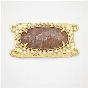 Peach Sunstone Oval Connector Copper Pave Zirconia Gold Plated, approx 16-26mm [GM24452]
