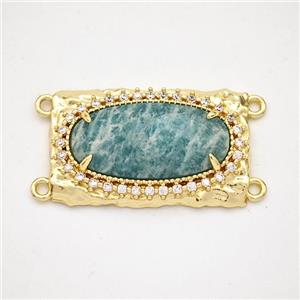 Green Amazonite Oval Connector Copper Pave Zirconia Gold Plated, approx 16-26mm [GM24453]