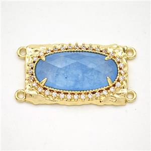 Blue Dye Jade Oval Connector Copper Pave Zirconia Gold Plated, approx 16-26mm [GM24454]
