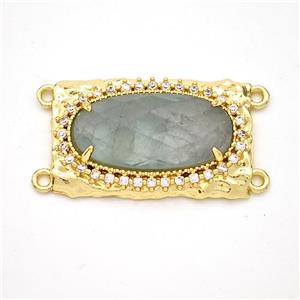 Green Fluorite Oval Connector Copper Pave Zirconia Gold Plated, approx 16-26mm [GM24457]
