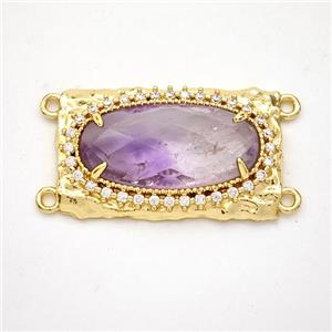 Purple Fluorite Oval Connector Copper Pave Zirconia Gold Plated, approx 16-26mm [GM24458]