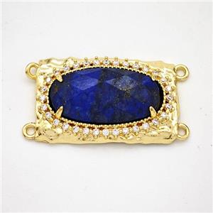 Blue Lapis Lazuli Oval Connector Copper Pave Zirconia Gold Plated, approx 16-26mm [GM24460]