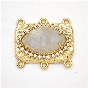 White Moonstone Eye Connector Copper Pave Zirconia Gold Plated, approx 16-22mm [GM24464]