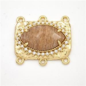 Peach Sunstone Eye Connector Copper Pave Zirconia Gold Plated, approx 16-22mm [GM24466]