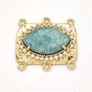 Green Amazonite Eye Connector Copper Pave Zirconia Gold Plated, approx 16-22mm [GM24467]