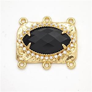 Black Obsidian Eye Connector Copper Pave Zirconia Gold Plated, approx 16-22mm [GM24468]