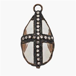 Crystal Glass Teardrop Pendant Pave Rhinestone Antique Red, approx 30-50mm [GM24475]