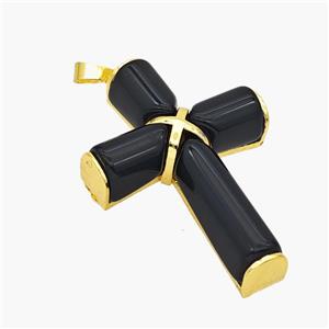 Natural Black Obsidian Cross Pendant Alloy Gold Plated, approx 30-45mm [GM24480]