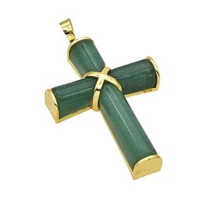 Natural Green Aventurine Cross Pendant Alloy Gold Plated, approx 30-45mm [GM24481]