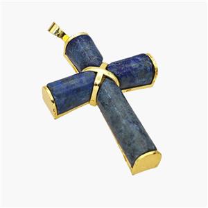 Blue Lapis Lazuli Cross Pendant Alloy Gold Plated, approx 30-45mm [GM24485]