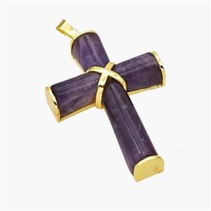 Natural Amethyst Cross Pendant Alloy Gold Plated, approx 30-45mm [GM24486]