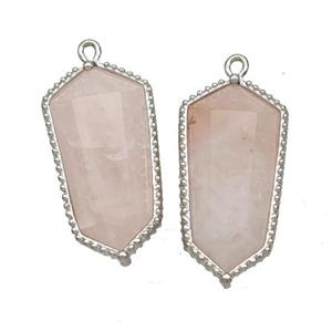 Natural Pink Rose Quartz Prism Pendant Platinum Plated, approx 12-14-25mm [GM24490]