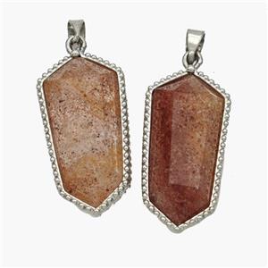 Natural Strawberry Quartz Prism Pendant Platinum Plated, approx 12-14-25mm [GM24492]