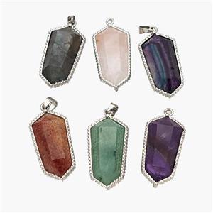 Natural Gemstone Prism Pendant Platinum Plated Mixed, approx 12-14-25mm [GM24497]