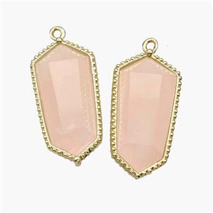 Natural Pink Rose Quartz Prism Pendant Gold Plated, approx 12-14-25mm [GM24499]