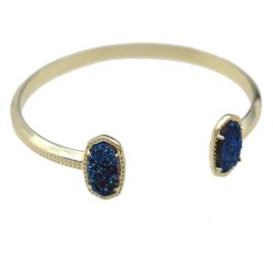 copper bangle with blue Quartz Druzy, resizable, gold plated, approx 7-14mm, 45-55mm [GMBR419]
