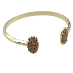 copper bangle with gold Quartz Druzy, resizable, gold plated, approx 7-14mm, 45-55mm [GMBR420]