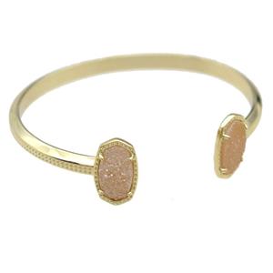 copper bangle with champagene Quartz Druzy, resizable, gold plated, approx 7-14mm, 45-55mm [GMBR421]