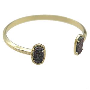 copper bangle with rabinbow Quartz Druzy, resizable, gold plated, approx 7-14mm, 45-55mm [GMBR423]