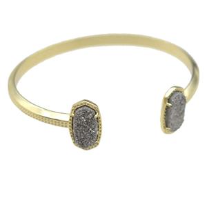 copper bangle with silver Quartz Druzy, resizable, gold plated, approx 7-14mm, 45-55mm [GMBR424]