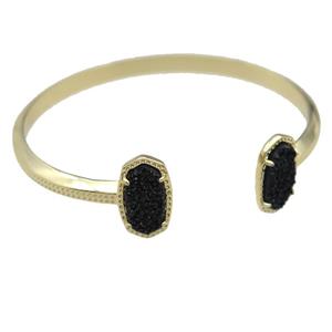copper bangle with black Quartz Druzy, resizable, gold plated, approx 7-14mm, 45-55mm [GMBR425]