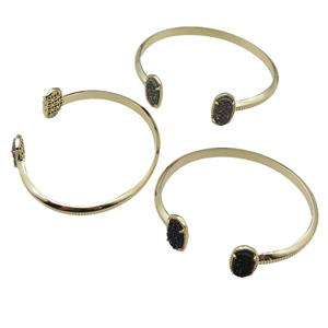 copper bangle with Quartz Druzy, mixed, resizable, gold plated, approx 7-14mm, 45-55mm [GMBR426]