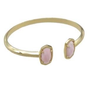 copper bangle with Queen Shell, resizable, gold plated, approx 7-14mm, 45-55mm [GMBR427]