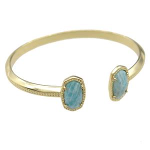 copper bangle with Amazonite, resizable, gold plated, approx 7-14mm, 45-55mm [GMBR432]