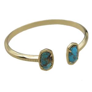 copper bangle with Turquoise, resizable, gold plated, approx 7-14mm, 45-55mm [GMBR434]